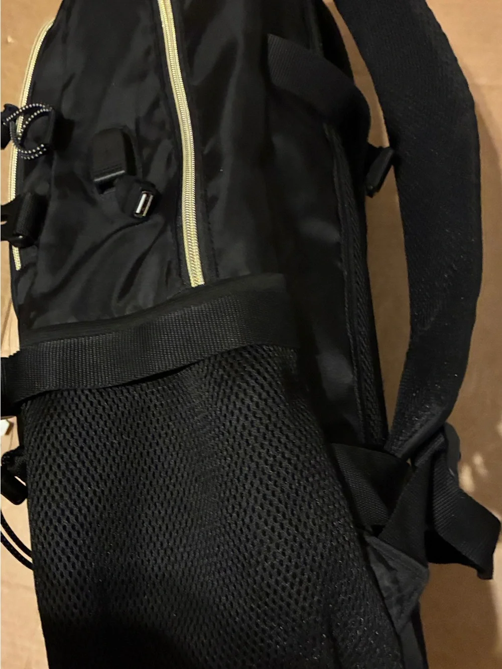 Black Men's Multi‑Pocket Backpack with Ivory Trim and Faux‑Croc Accent